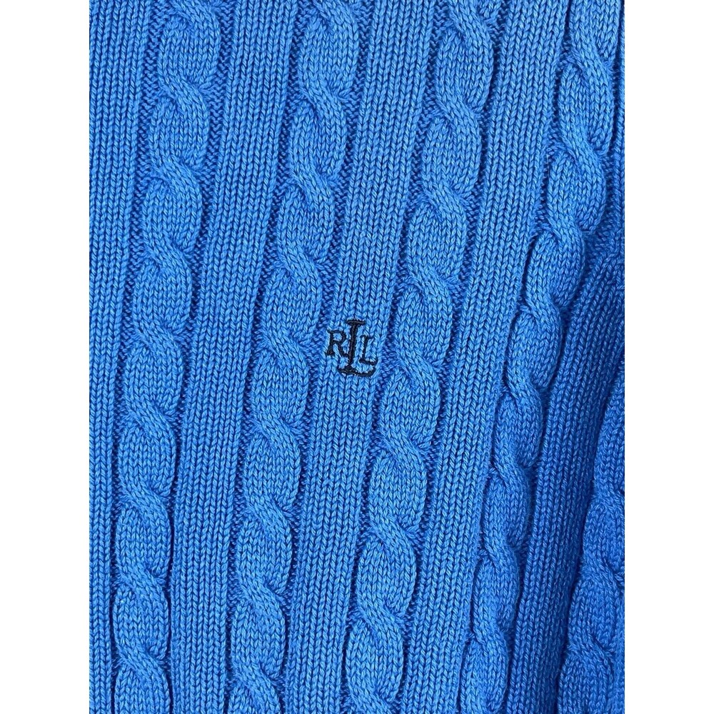 Lauren Ralph Lauren Womens Blue Cable Knit Sweater XL Logo Crewneck Classic READ - Picture 3 of 14